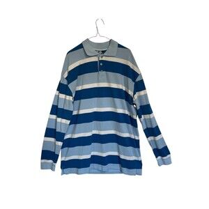 Five Elementz Men’s 3XL Blue White Striped Rugby Polo Shirt Long Sleeve Casual C